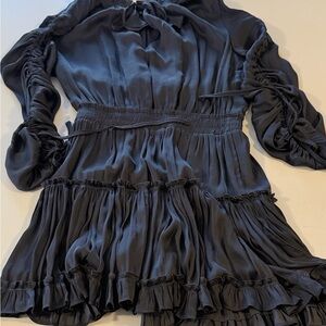 Reset Elegant navy silky Ruffled Dress size small